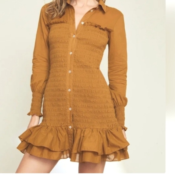 Veronica Beard Dresses & Skirts - Veronica Beard Kelsey button down smocked dress Size 14, camel brown